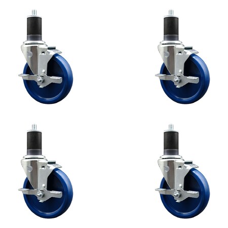 Service Caster 5'' Solid Poly Swivel 1-5/8'' Expanding Stem Caster Set with Brake, 4PK SCC-EX20S514-SPUS-TLB-158-4